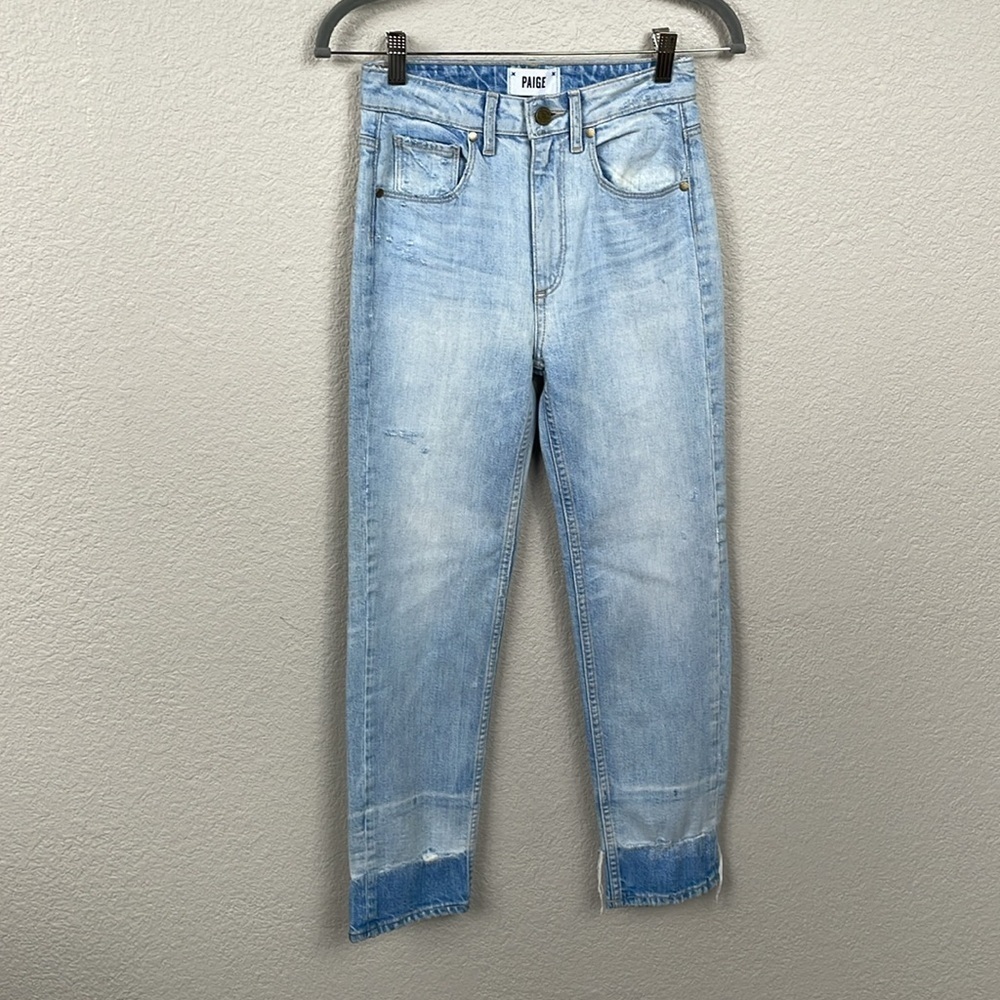 New Paige High Rise Straight Ankle Jeans Ombre Dip Dye Blue Wash Distressed Sz 0